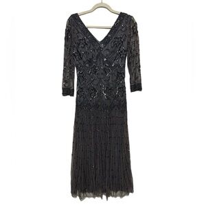 J KARA Gray Beaded Formal Mother of the Bride Groom Midi Dress Women’s Size 6